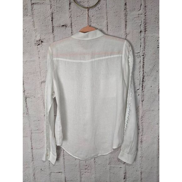 Lilly Pulitzer Sea View Linen Button Down Top White Crochet Sleeve Sz‎ M Medium - Picture 3 of 9